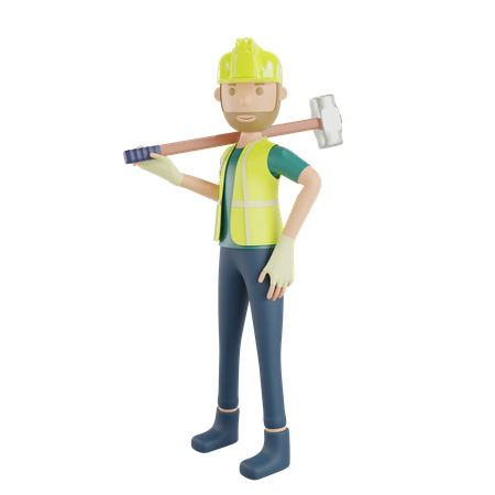 Bauarbeiter mit Hammer  3D Illustration