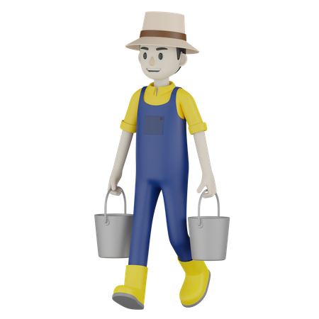 Bauer hält Eimer  3D Icon