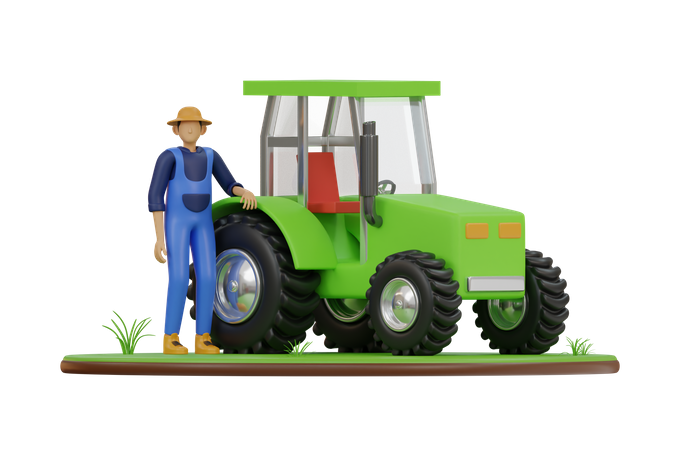 Bauer mit Traktor  3D Icon