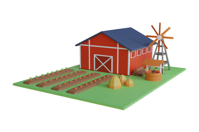 Bauernhof Feld  3D Illustration