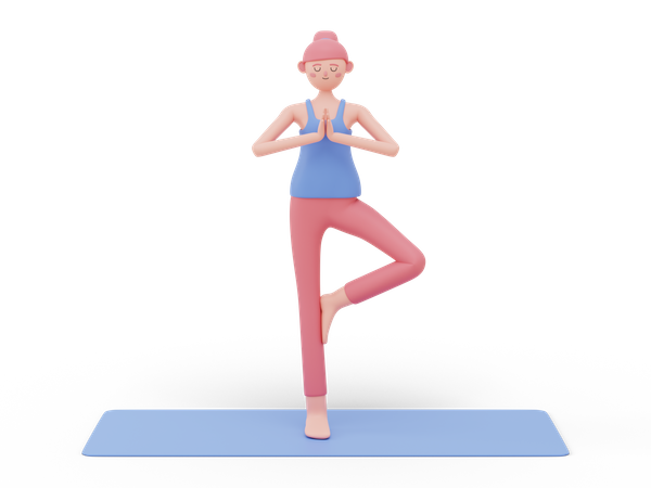 Baum-Yoga-Pose  3D Illustration