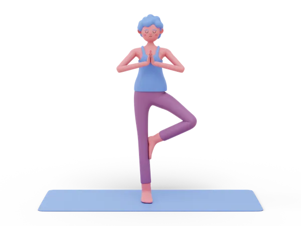 Baum-Yoga-Pose  3D Illustration