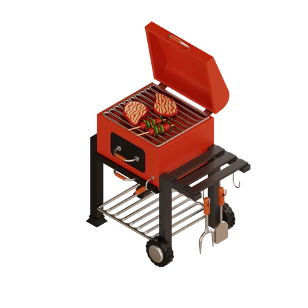 Bbq Grill Machine  3D Illustration