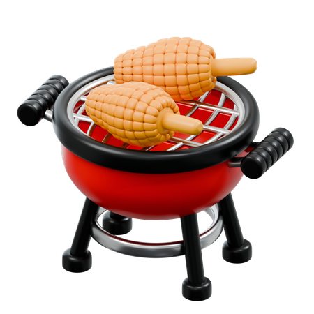 Bbq Grill With Corn  3D Icon