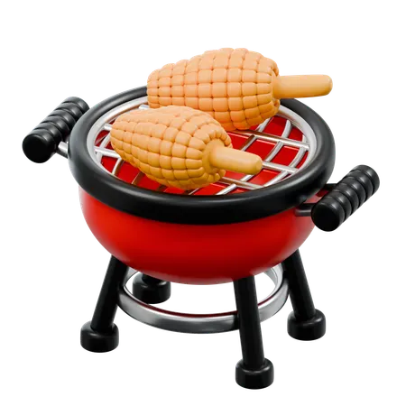 Bbq Grill With Corn  3D Icon
