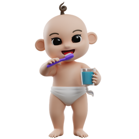 Bby Brushing Teeth  3D Illustration