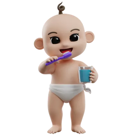 Bby Brushing Teeth  3D Illustration