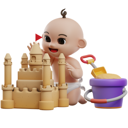 Bby Building Sandcastle  3D Illustration