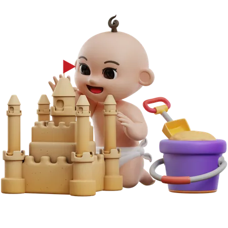 Bby Building Sandcastle  3D Illustration