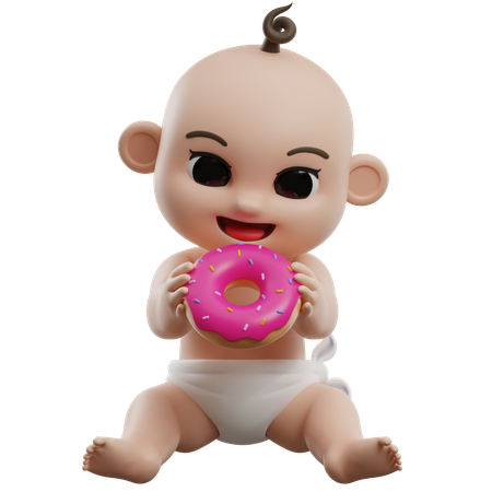 Bby comiendo donut  3D Illustration