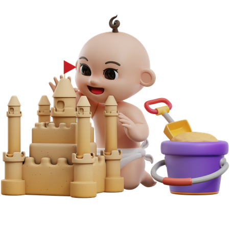 Bby construindo castelo de areia  3D Illustration