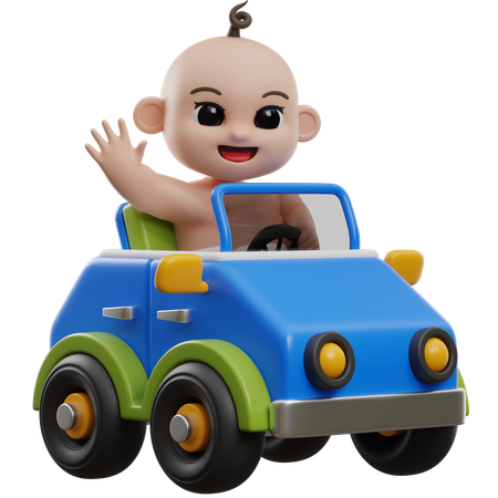 Bby dirigindo um carro de brinquedo  3D Illustration