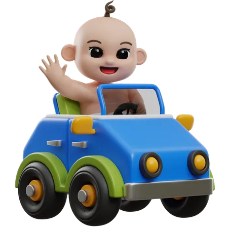 Bby dirigindo um carro de brinquedo  3D Illustration