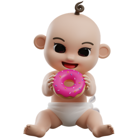 Bby Eating Donut  3D Illustration