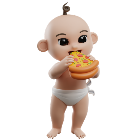 Bby Eating Pizza  3D Illustration