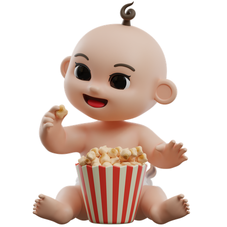 Bby Eating Popcorn  3D Illustration