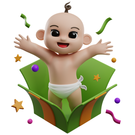 Bby Emerging From Gift Box  3D Illustration