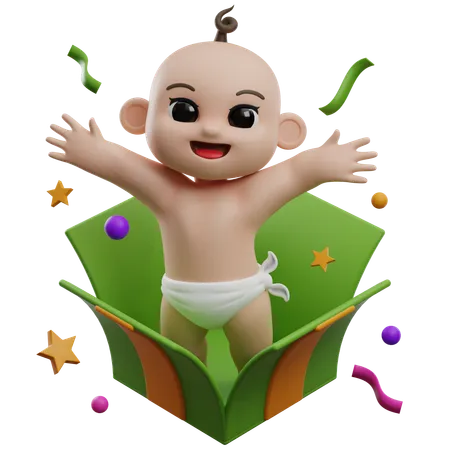 Bby Emerging From Gift Box  3D Illustration