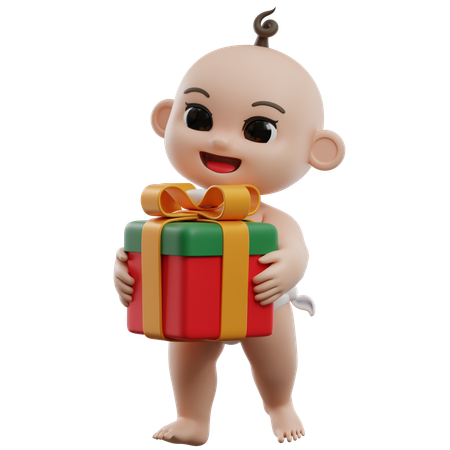 Bby Holding Gift Box  3D Illustration