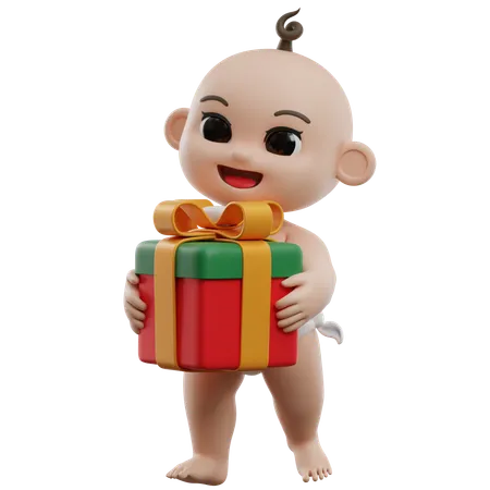 Bby Holding Gift Box  3D Illustration