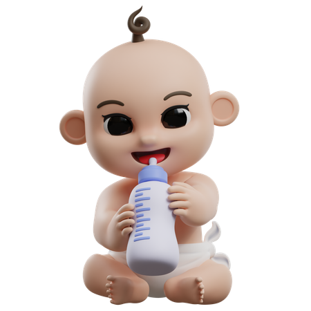 Bby Holding Milk Bottle  3D Illustration