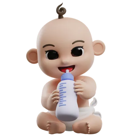 Bby Holding Milk Bottle  3D Illustration