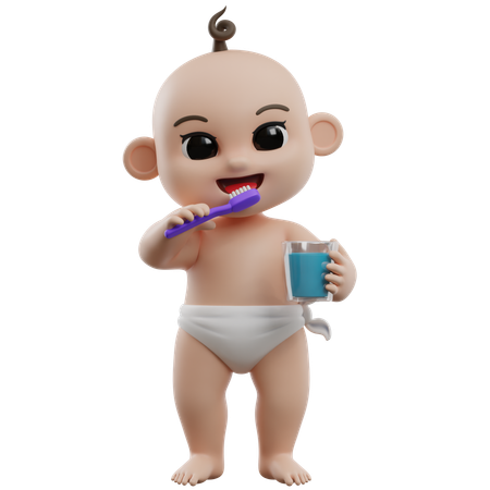 Baby putzt Zähne  3D Illustration