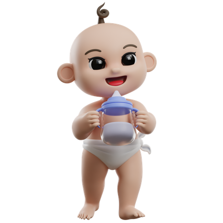 Bebé sosteniendo un chupete de leche  3D Illustration