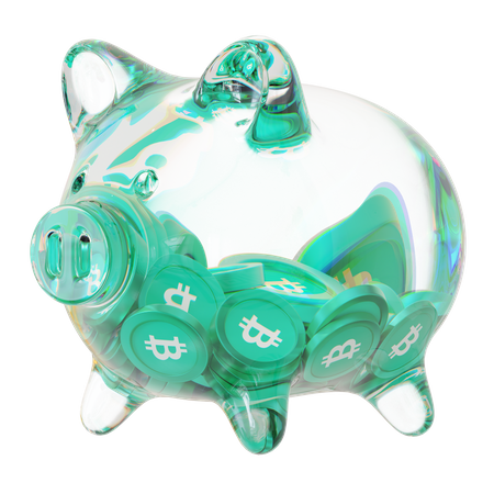 Bch Clear Glass Piggy Bank con pilas decrecientes de criptomonedas  3D Icon