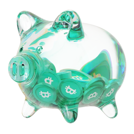 Bch Clear Glass Piggy Bank con pilas decrecientes de criptomonedas  3D Icon