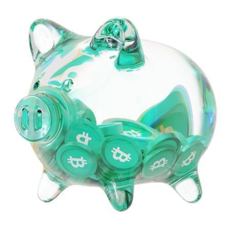 Bch Clear Glass Piggy Bank With Decreasing Piles Of Crypto Coins  3D Icon