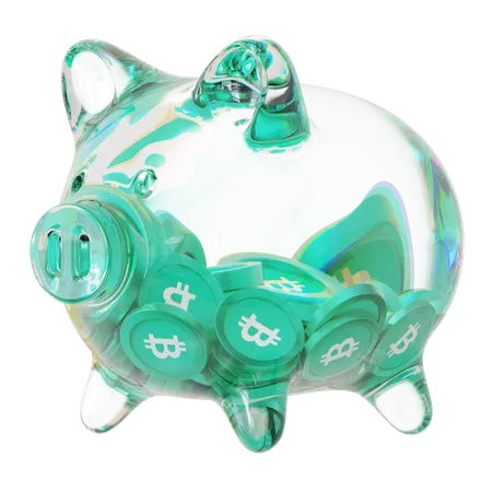 Bch Clear Glass Piggy Bank With Decreasing Piles Of Crypto Coins  3D Icon