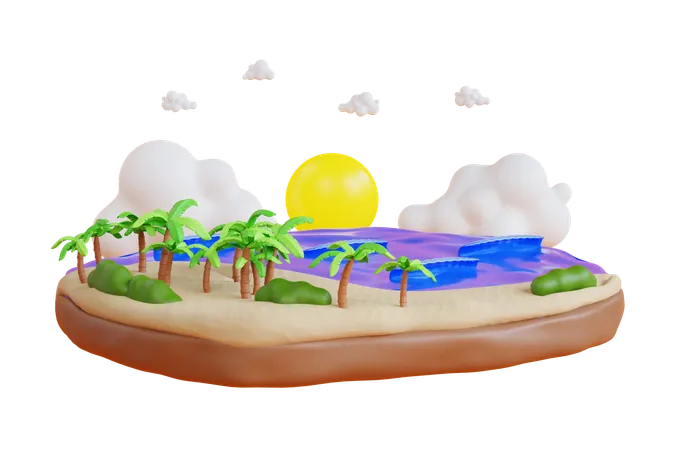 Landscape Sunset On The Beach Sunset On Tropical Beach 3 D Illustration 3D Icon