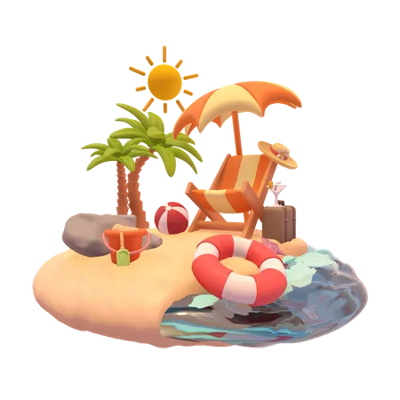 Immerse Yourself In The Tranquil Beauty Of This Mesmerizing 3 D Illustration Capturing A Scene Of Pure Relaxation Along The Coastline 3D Icon