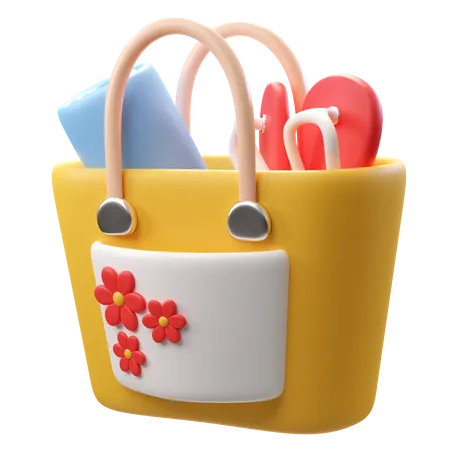 3 D Illustration Beach Bag With Towel And Flip Flops 3D Icon