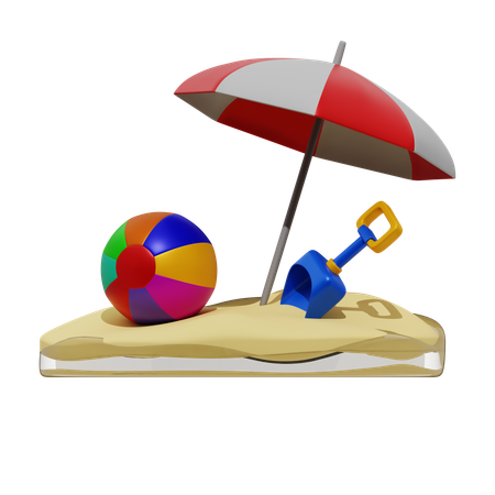 Beach Ball Umbrella And Sand  3D Icon