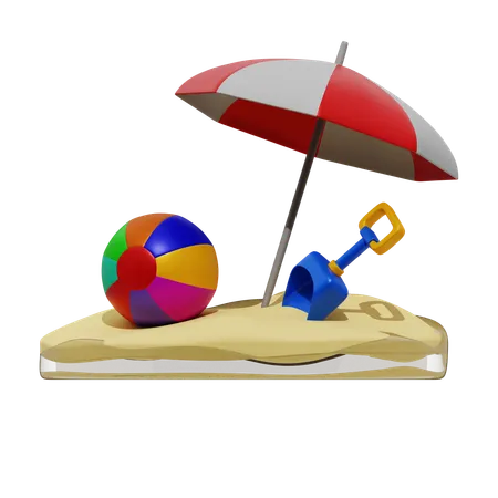 Beach Ball Umbrella And Sand  3D Icon