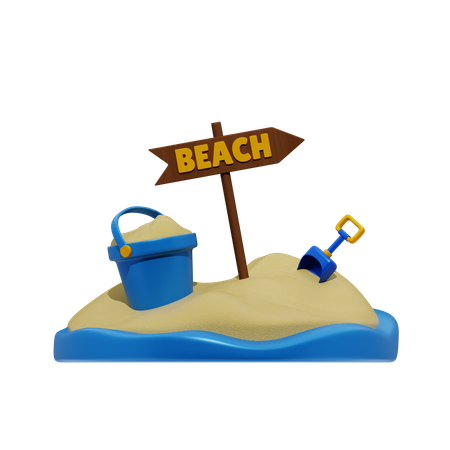 Beach Ball Umbrella And Sand  3D Icon