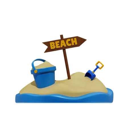 Beach Ball Umbrella And Sand  3D Icon