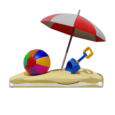 Beach Ball Umbrella And Sand  3D Icon