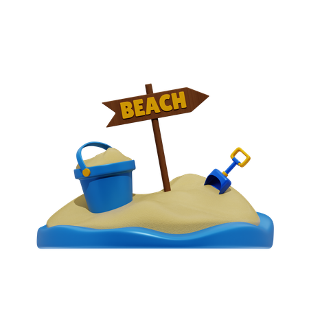 Beach Ball Umbrella And Sand  3D Icon