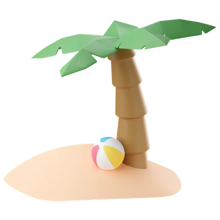 Beach ball with coconut palm tree  3D Icon