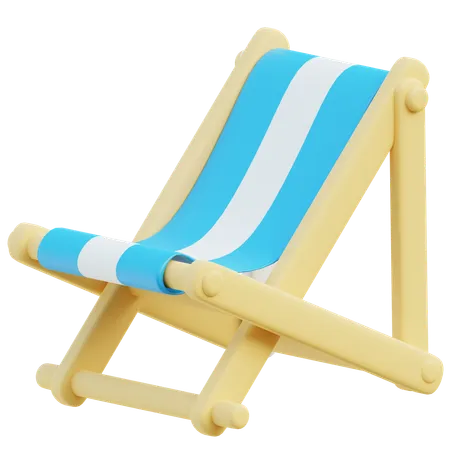 3 D White And Blue Striped Folding Beach Chair 3D Icon