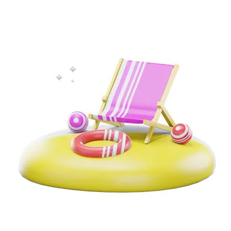 3 D Striped Beach Chair Icon Isolated On Transparent Background 3 D Illustration 3D Icon