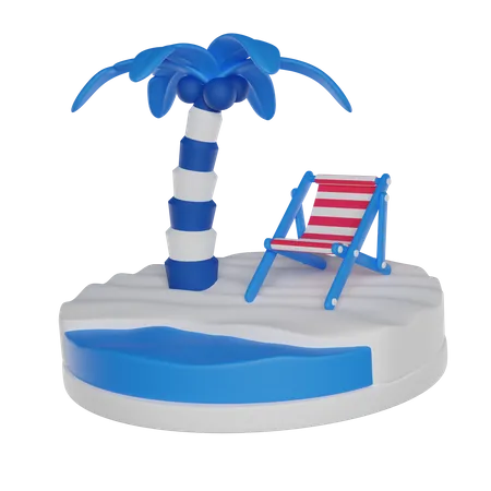 Beach Palm With Chair 3 D Render Icon 3D Icon