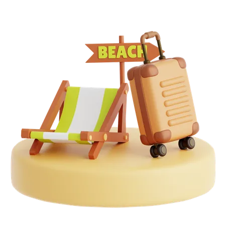Beach Chair And Luggage  3D Icon