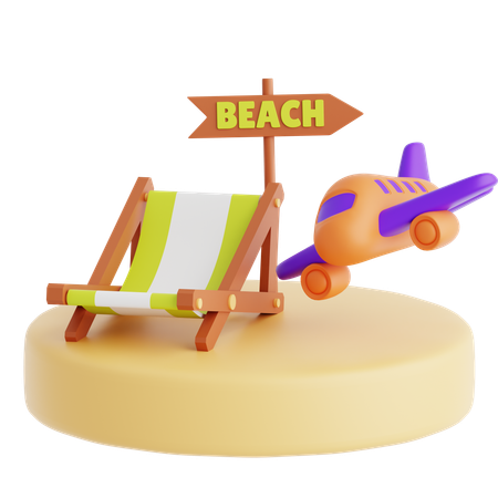 Beach Chair And Plane  3D Icon