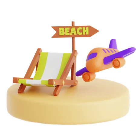 Beach Chair And Plane  3D Icon