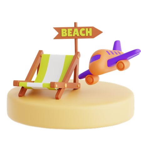 Beach Chair And Plane  3D Icon