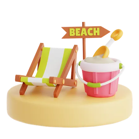 Beach Chair And Sand Bucket  3D Icon